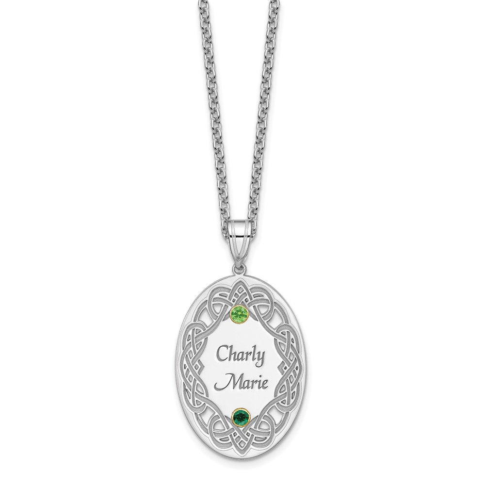 Sterling Silver Rhodium-Plated/14K Bezel Crystal Family Pendant