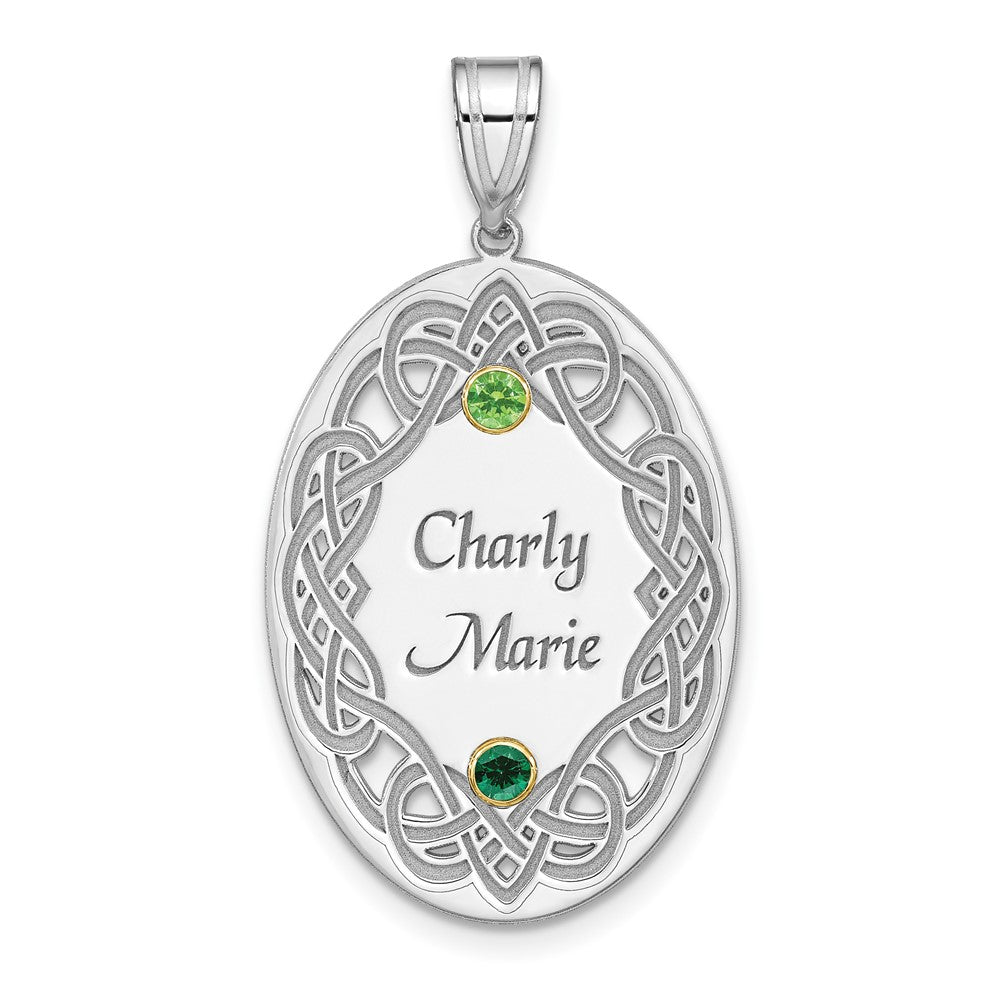 Sterling Silver Rhodium-Plated/14K Bezel Crystal Family Pendant