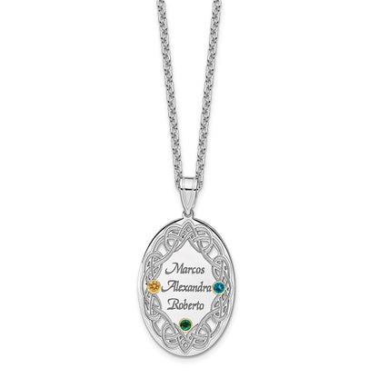 Sterling Silver Rhodium-Plated/14K Bezel Crystal Family Pendant