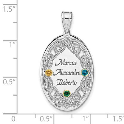 Sterling Silver Rhodium-Plated/14K Bezel Crystal Family Pendant