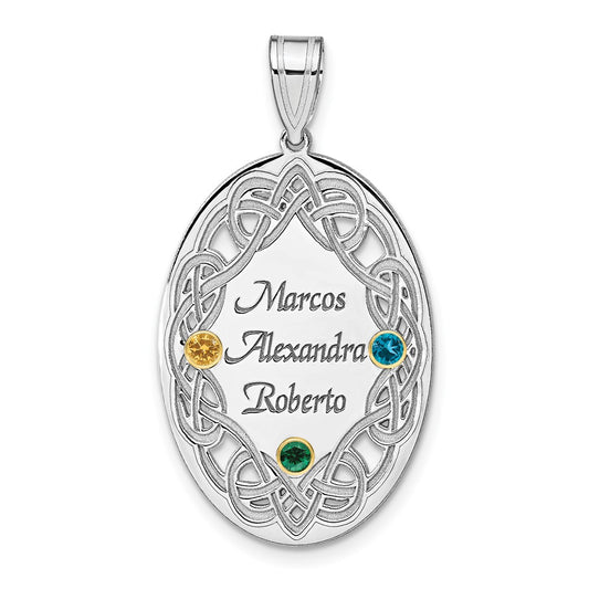 Sterling Silver Rhodium-Plated/14K Bezel Crystal Family Pendant