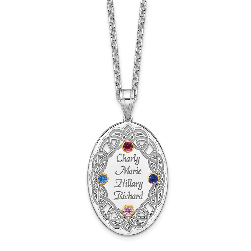 Sterling Silver Rhodium-Plated/14K Bezel Crystal Family Pendant