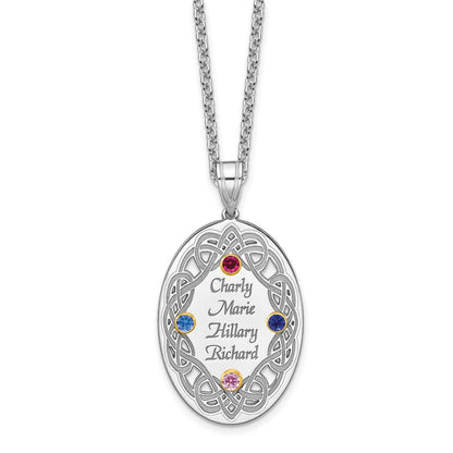 Sterling Silver Rhodium-Plated/14K Bezel Crystal Family Pendant