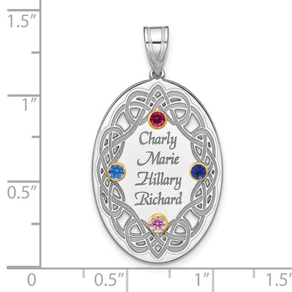 Sterling Silver Rhodium-Plated/14K Bezel Crystal Family Pendant