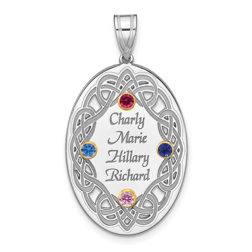 Sterling Silver Rhodium-Plated/14K Bezel Crystal Family Pendant