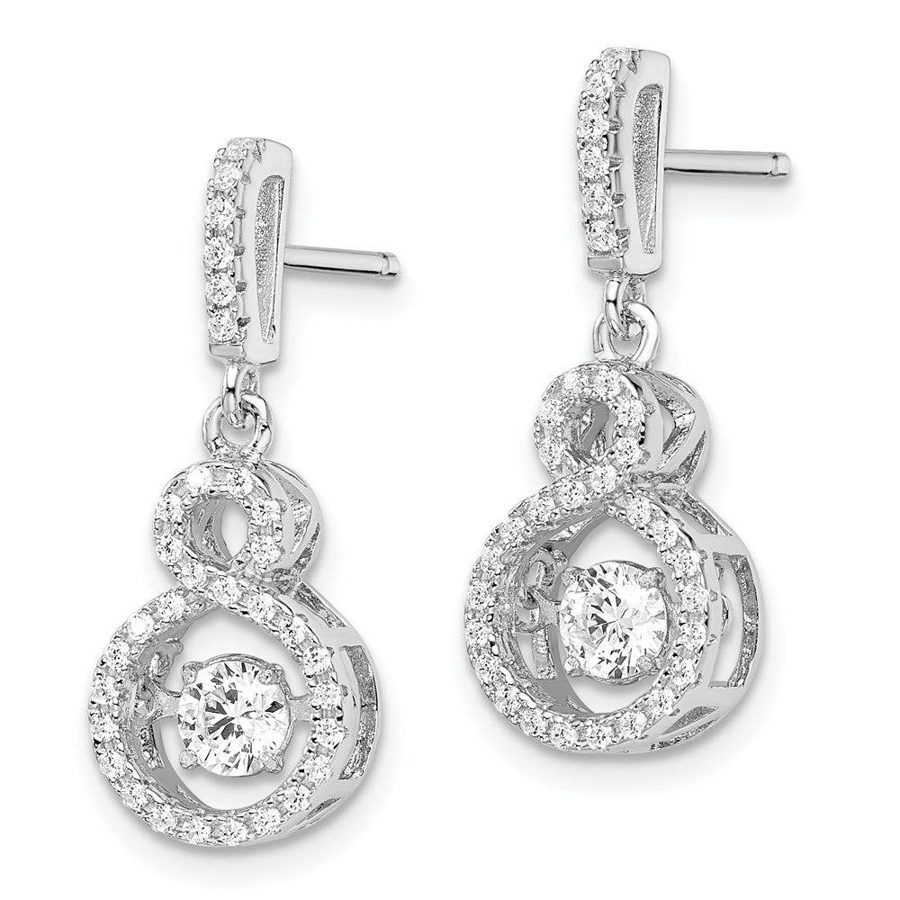 Sterling Silver Brilliant Embers Rhodium-Plated 66 Stone Cz Moving Center Vibrant With Micro Pav Infinity Dangle Post Earrings