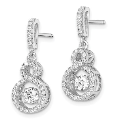 Sterling Silver Brilliant Embers Rhodium-Plated 66 Stone Cz Moving Center Vibrant With Micro Pav Infinity Dangle Post Earrings