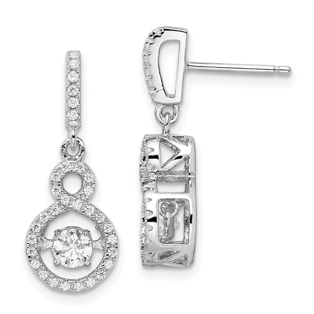 Sterling Silver Brilliant Embers Rhodium-Plated 66 Stone Cz Moving Center Vibrant With Micro Pav Infinity Dangle Post Earrings