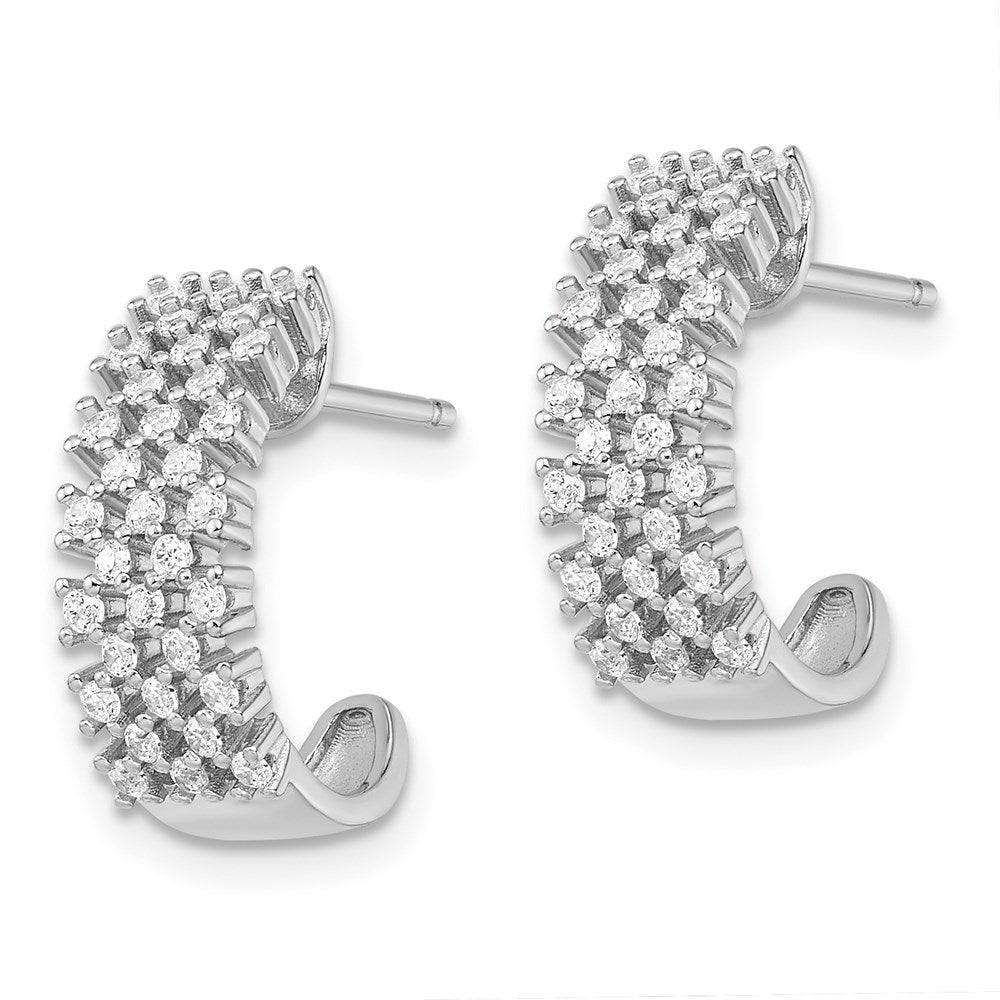 Sterling Silver Brilliant Embers Rhodium-Plated 66 Stone Micro Pav Cz J Hoop Post Earrings