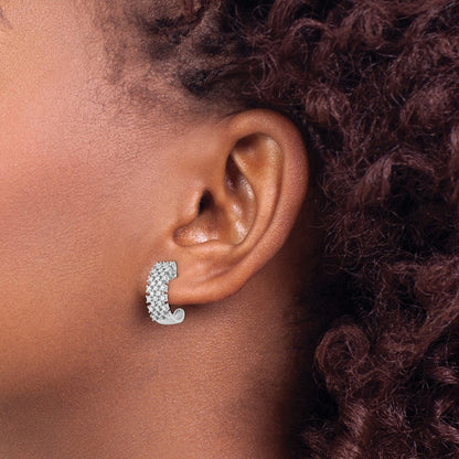 Sterling Silver Brilliant Embers Rhodium-Plated 66 Stone Micro Pav Cz J Hoop Post Earrings