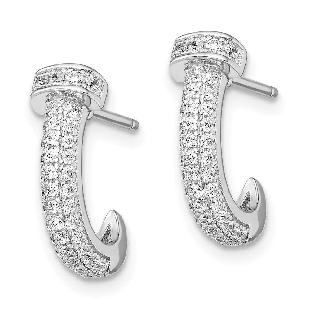 Sterling Silver Brilliant Embers Rhodium-Plated 90 Stone Micro Pav Cz J Hoop Post Earrings