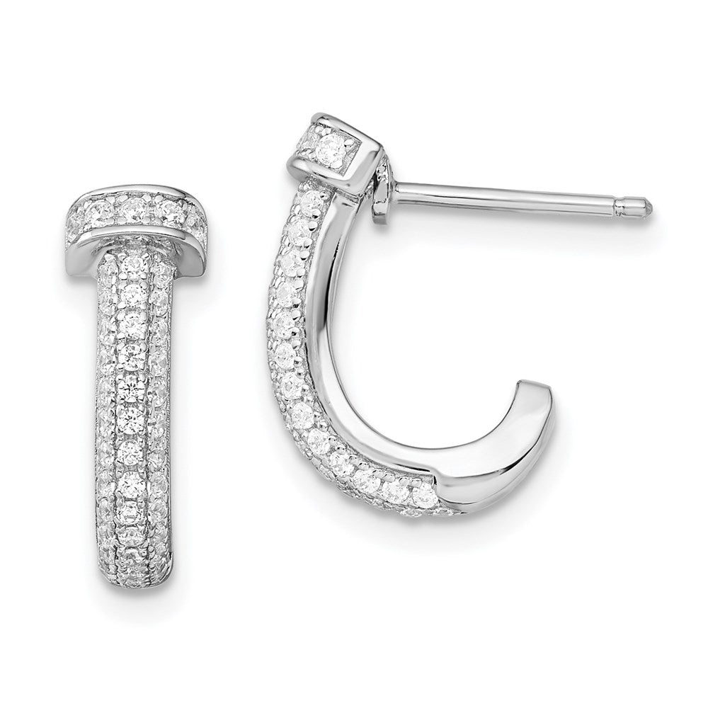 Sterling Silver Brilliant Embers Rhodium-Plated 90 Stone Micro Pav Cz J Hoop Post Earrings