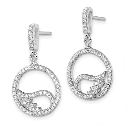 Sterling Silver Brilliant Embers Rhodium-Plated 128 Stone Micro Pav Cz Wing Dangle Post Earrings