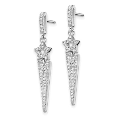 Sterling Silver Brilliant Embers Rhodium-Plated 108 Stone Micro Pav Cz Star Dangle Post Earrings