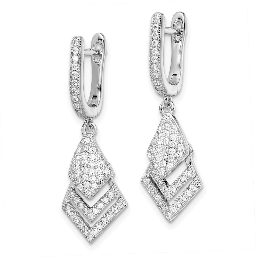 Sterling Silver Brilliant Embers Rhodium-Plated 114 Stone Micro Pav Cz Hinged Dangle Earrings
