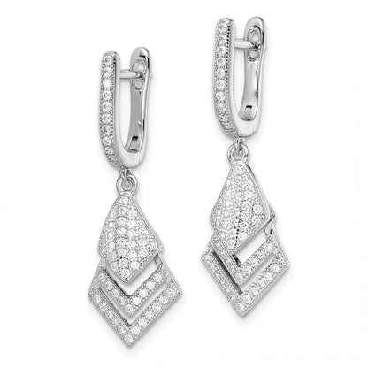 Sterling Silver Brilliant Embers Rhodium-Plated 114 Stone Micro Pav Cz Hinged Dangle Earrings