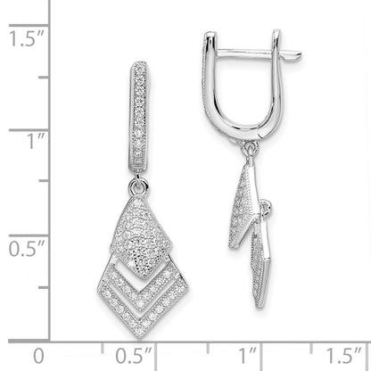 Sterling Silver Brilliant Embers Rhodium-Plated 114 Stone Micro Pav Cz Hinged Dangle Earrings
