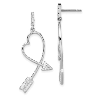 Sterling Silver Brilliant Embers Rhodium-Plated 54 Stone Micro Pav Cz Arrow Heart Dangle Post Earrings