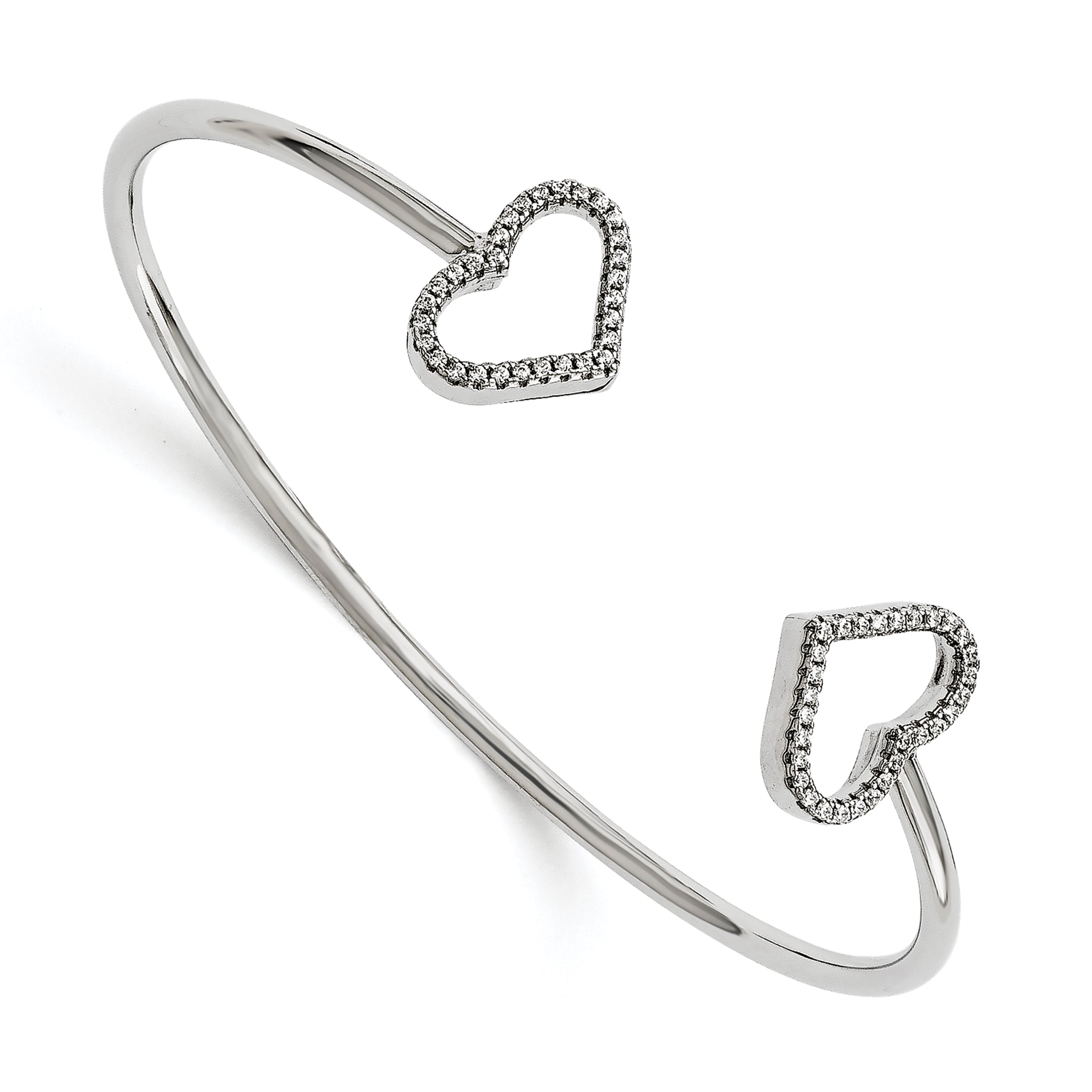 Sterling Silver Brilliant Embers Rhodium-Plated 60 Stone Micro Pav Cz Hearts Bangle