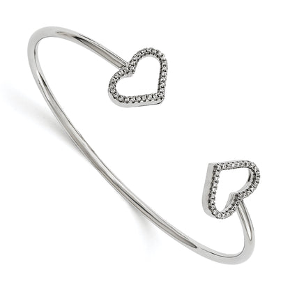 Sterling Silver Brilliant Embers Rhodium-Plated 60 Stone Micro Pav Cz Hearts Bangle