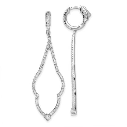 Sterling Silver Brilliant Embers Rhodium-Plated 156 Stone Micro Pav Cz Hinged Hoop Dangle Earrings