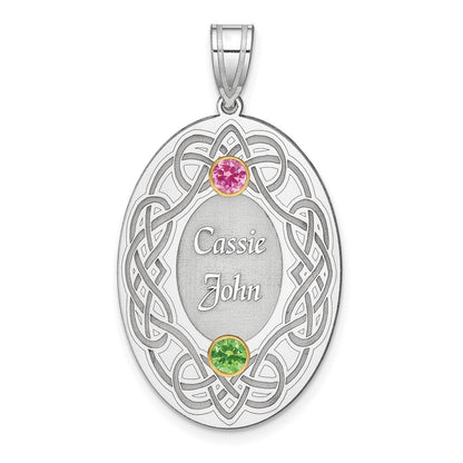 Sterling Silver Rhodium-Plated/14K Bezel Crystal Family Pendant