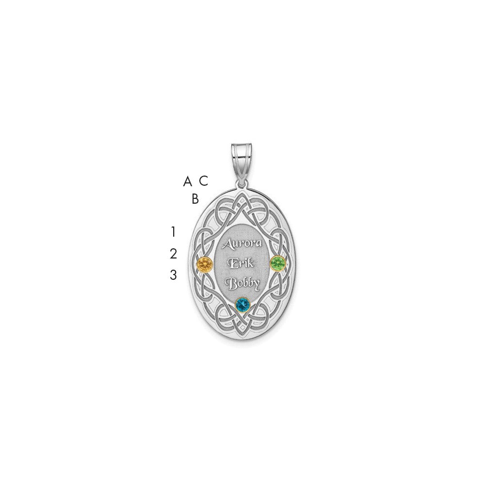Sterling Silver Rhodium-Plated/14K Bezel Crystal Family Pendant