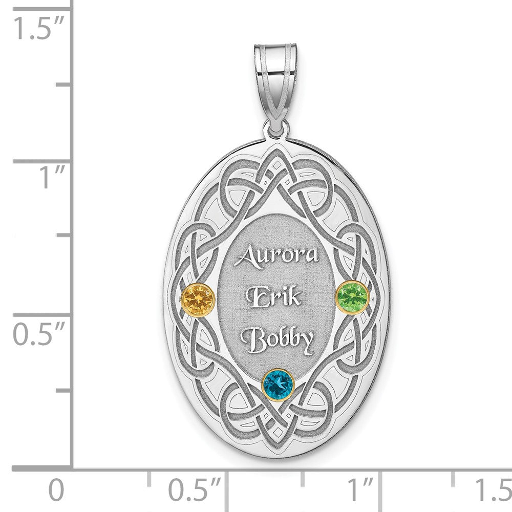 Sterling Silver Rhodium-Plated/14K Bezel Crystal Family Pendant