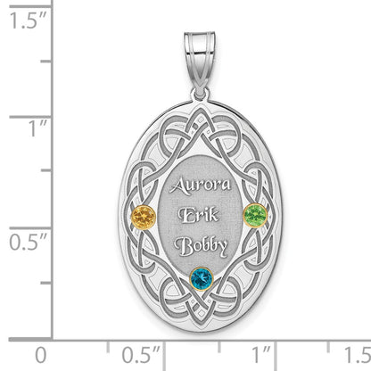 Sterling Silver Rhodium-Plated/14K Bezel Crystal Family Pendant