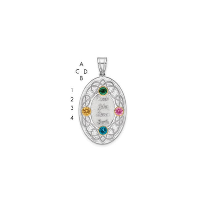 Sterling Silver Rhodium-Plated/14K Bezel Crystal Family Pendant