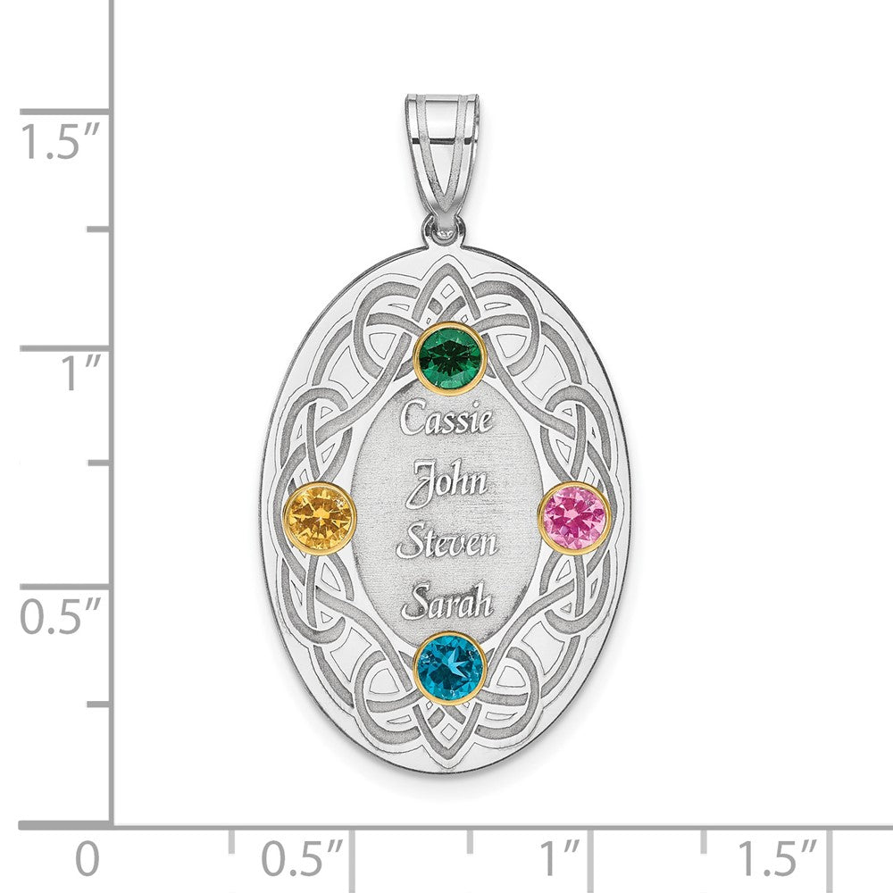 Sterling Silver Rhodium-Plated/14K Bezel Crystal Family Pendant