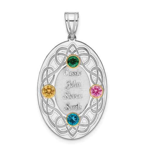 Sterling Silver Rhodium-Plated/14K Bezel Crystal Family Pendant