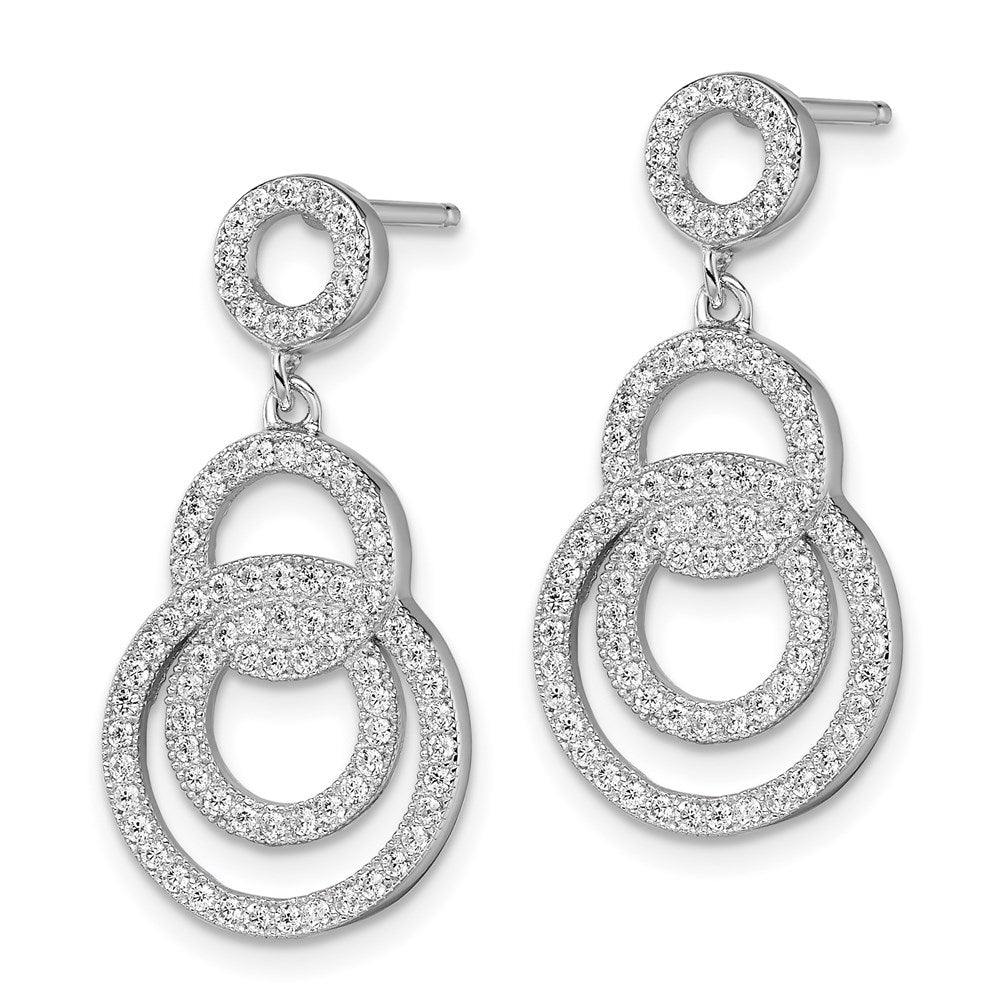 Sterling Silver Brilliant Embers Rhodium-Plated 164 Stone Micro Pav Cz Circle Dangle Post Earrings