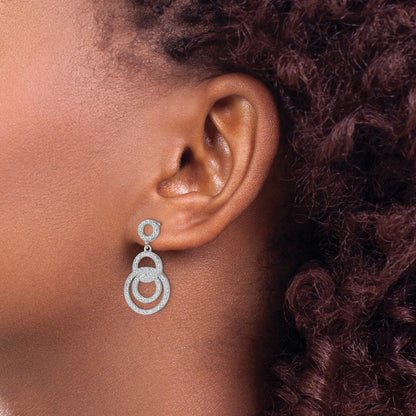 Sterling Silver Brilliant Embers Rhodium-Plated 164 Stone Micro Pav Cz Circle Dangle Post Earrings