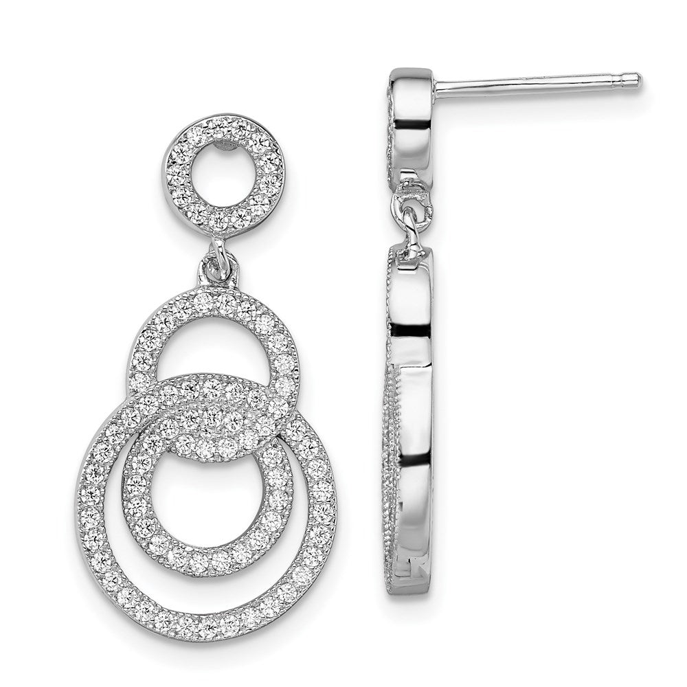 Sterling Silver Brilliant Embers Rhodium-Plated 164 Stone Micro Pav Cz Circle Dangle Post Earrings
