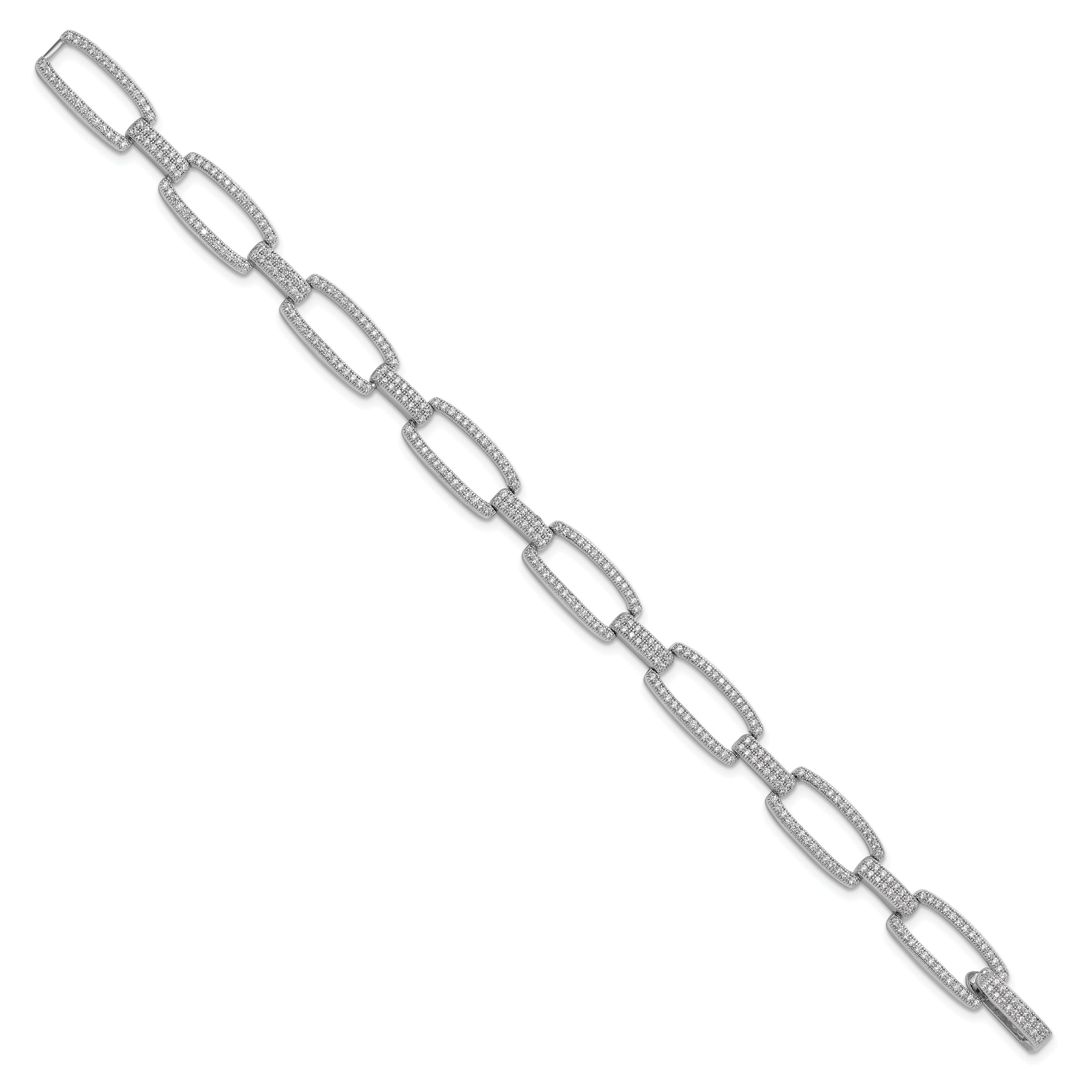 Sterling Silver Brilliant Embers Rhodium-Plated 354 Stone 7.25 Inch With Box Catch Clasp Micro Pav Cz Polished Bracelet