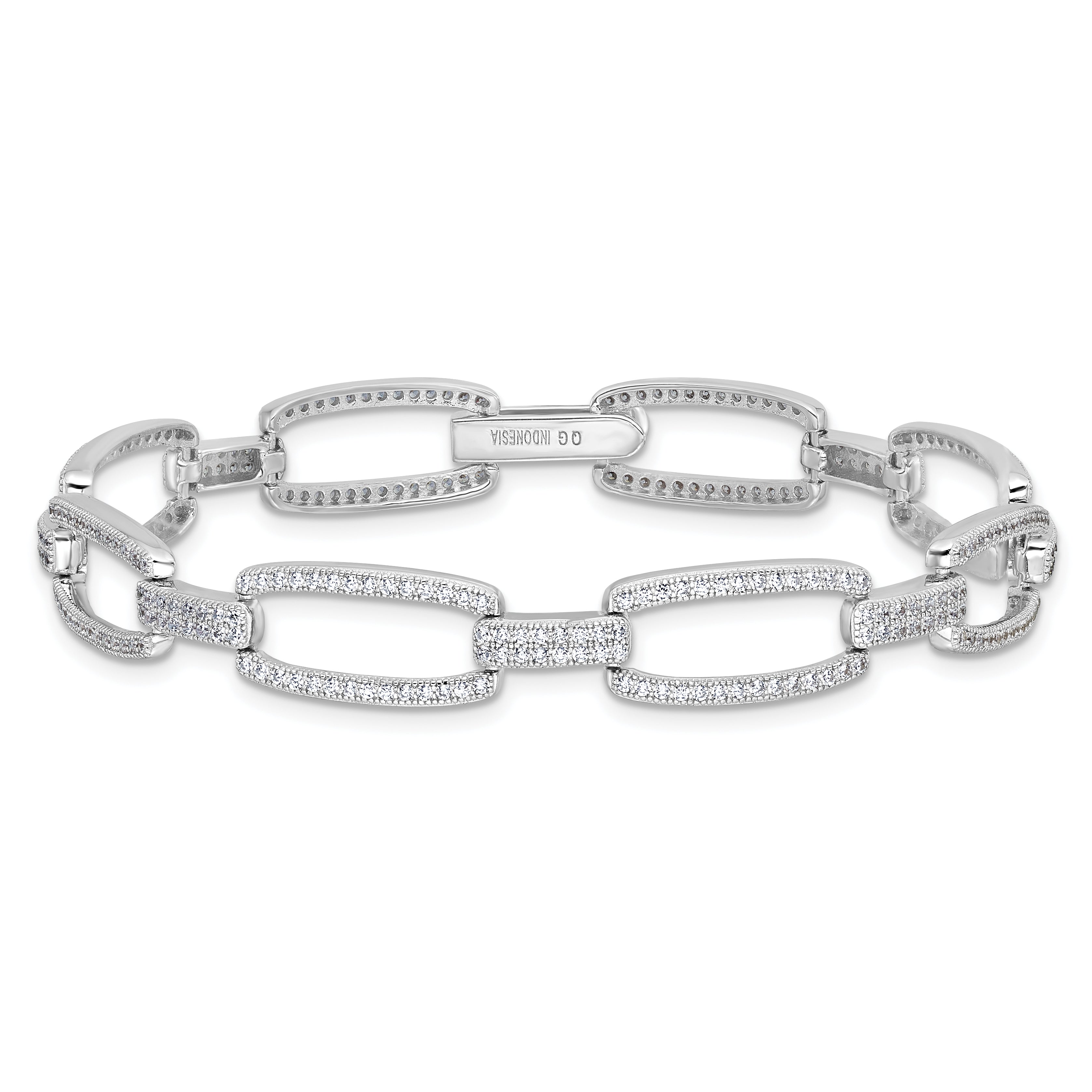 Sterling Silver Brilliant Embers Rhodium-Plated 354 Stone 7.25 Inch With Box Catch Clasp Micro Pav Cz Polished Bracelet