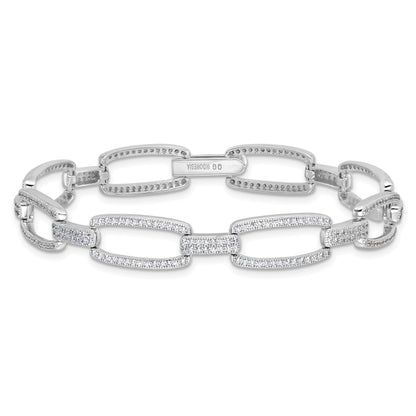 Sterling Silver Brilliant Embers Rhodium-Plated 354 Stone 7.25 Inch With Box Catch Clasp Micro Pav Cz Polished Bracelet