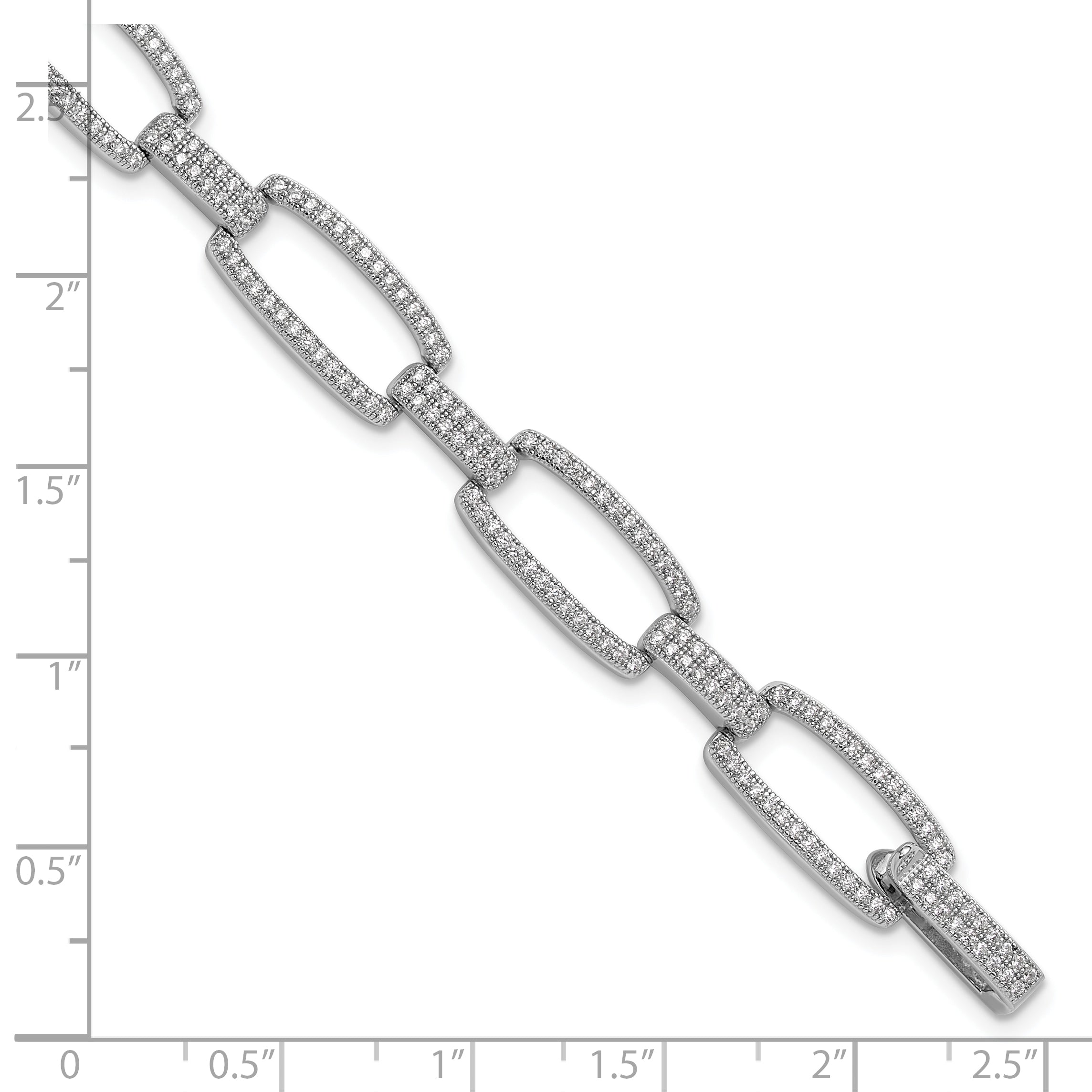 Sterling Silver Brilliant Embers Rhodium-Plated 354 Stone 7.25 Inch With Box Catch Clasp Micro Pav Cz Polished Bracelet