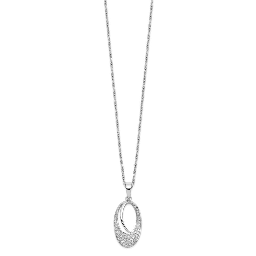 Sterling Silver Brilliant Embers Rhodium-Plated 48 Stone 18 Inch Micro Pav Cz Oval Necklace With 2 Extender