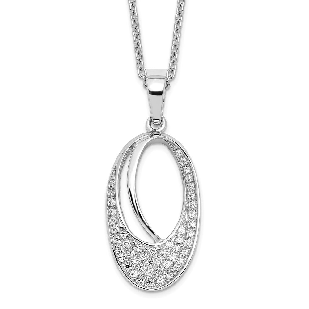 Sterling Silver Brilliant Embers Rhodium-Plated 48 Stone 18 Inch Micro Pav Cz Oval Necklace With 2 Extender
