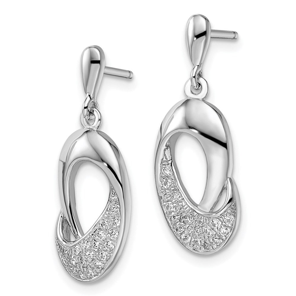 Sterling Silver Brilliant Embers Rhodium-Plated 42 Stone Micro Pav Cz Dangle Post Earrings