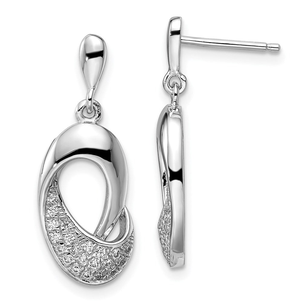 Sterling Silver Brilliant Embers Rhodium-Plated 42 Stone Micro Pav Cz Dangle Post Earrings