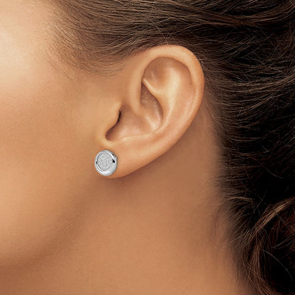Sterling Silver Brilliant Embers Rhodium-Plated 38 Stone Micro Pav Cz Circle Post Earrings