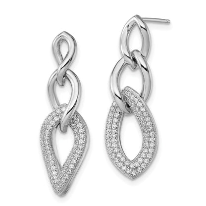 Sterling Silver Brilliant Embers Rhodium-Plated 132 Stone Micro Pav Cz Dangle Post Earrings
