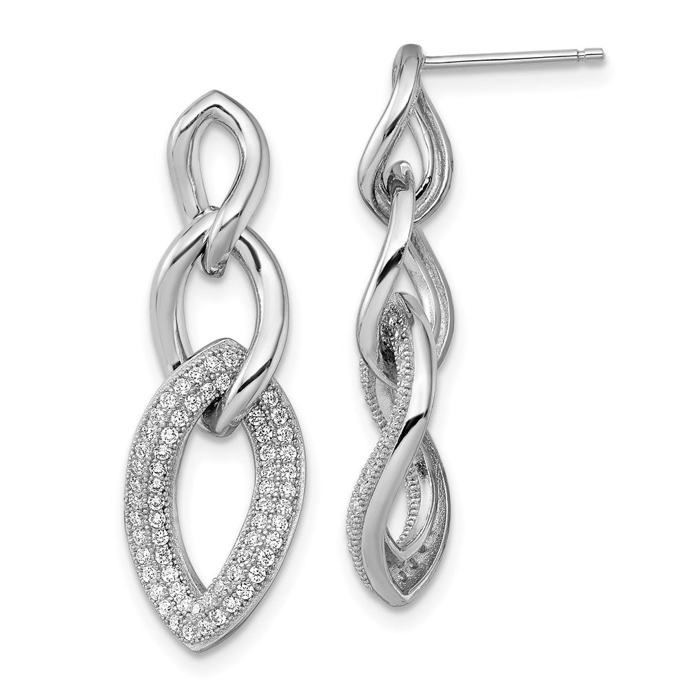 Sterling Silver Brilliant Embers Rhodium-Plated 132 Stone Micro Pav Cz Dangle Post Earrings