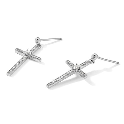 Sterling Silver Brilliant Embers Rhodium Plated 50 Stone Micro Pav‚Äö Cz Cross Dangle Earrings