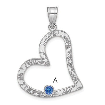 Sterling Silver Ss/Rhodium-Plated 1 Birthstone Heart With Ss Bezel Family Pendant