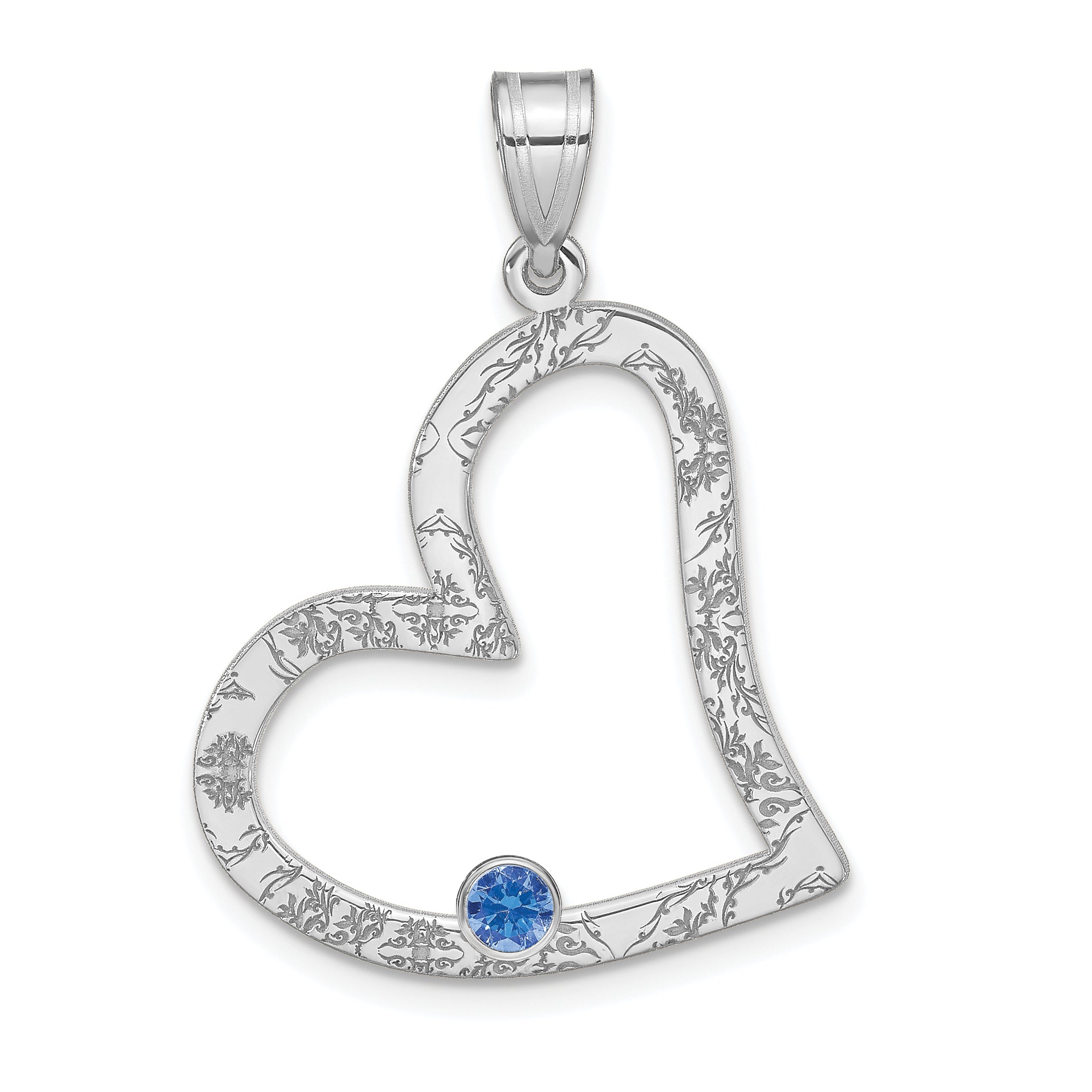 Sterling Silver Ss/Rhodium-Plated 1 Birthstone Heart With Ss Bezel Family Pendant