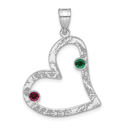 Sterling Silver Ss/Rhodium-Plated 2 Birthstone Heart With Ss Bezel Family Pendant